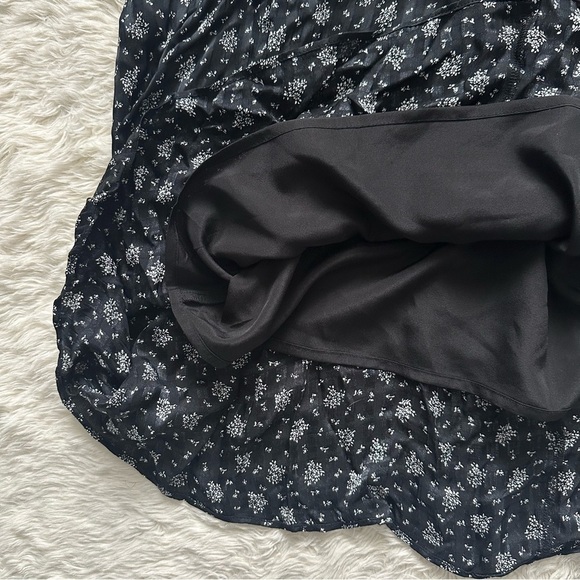 Madewell Dress Ruched Midi V-neck Long Sleeve Floral True Black 2 - Picture 9 of 14